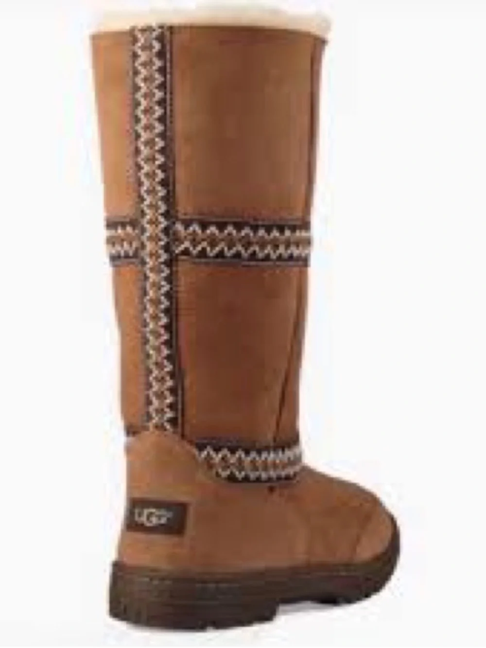 UGG Australia Chestnut Suede Embroidered Tall Shearling Boots US Size 6